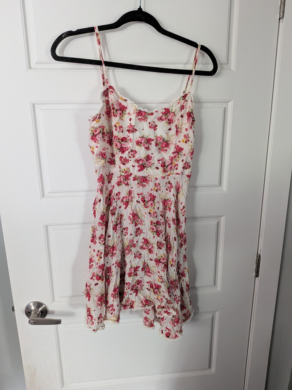 White Floral Spaghetti Strap Sundress with Pink Roses